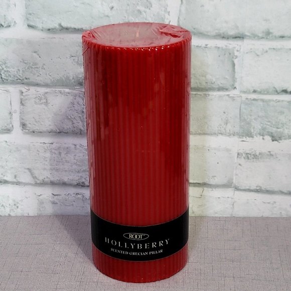 Vintage‎ Root Hollyberry Grecian Red Tall Single Wick Pillar Candle 9” X 4” NEW - Picture 1 of 6